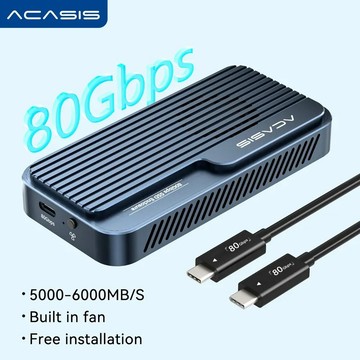 ACASIS風扇款80Gbps移動硬碟盒M.2 NVME SSD外接盒，兼容雷電5/4/3 USB4 40Gpbs/US