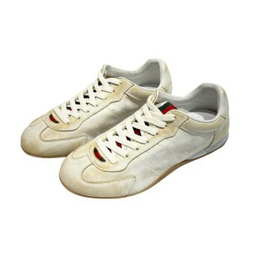 Gucci Shift 雙G復古感水洗皮革低筒 運動鞋(36/37碼)