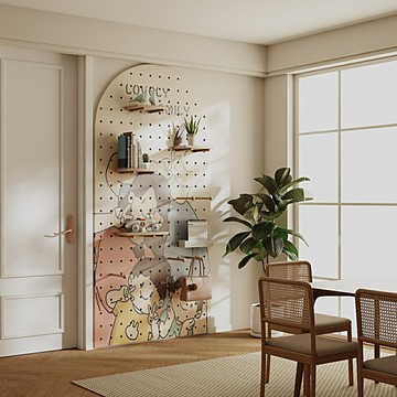 免運 開發票 日式 洞洞板置物架入戶玄關遮擋廚房客廳定制實木墻面裝飾卡通圖案打印快速出貨