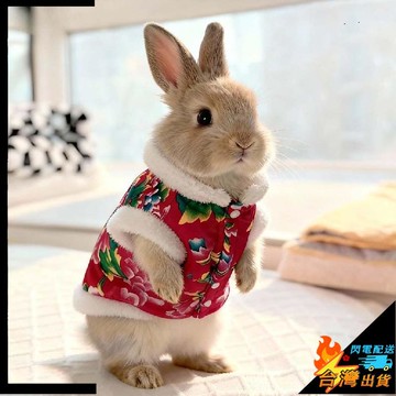 【台灣出貨】寵物服飾  兔子衣服 秋冬寵物棉衣 東北大花新年喜慶馬甲衛 衣龍 貓寵  通用冬裝 可愛