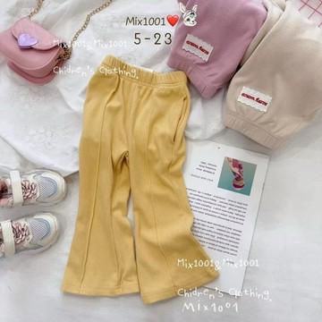 🌈✨mix1001中大童 坑條暖絨🔥純色車線標籤喇叭褲✨兒童韓國色系喇叭褲 5-23
