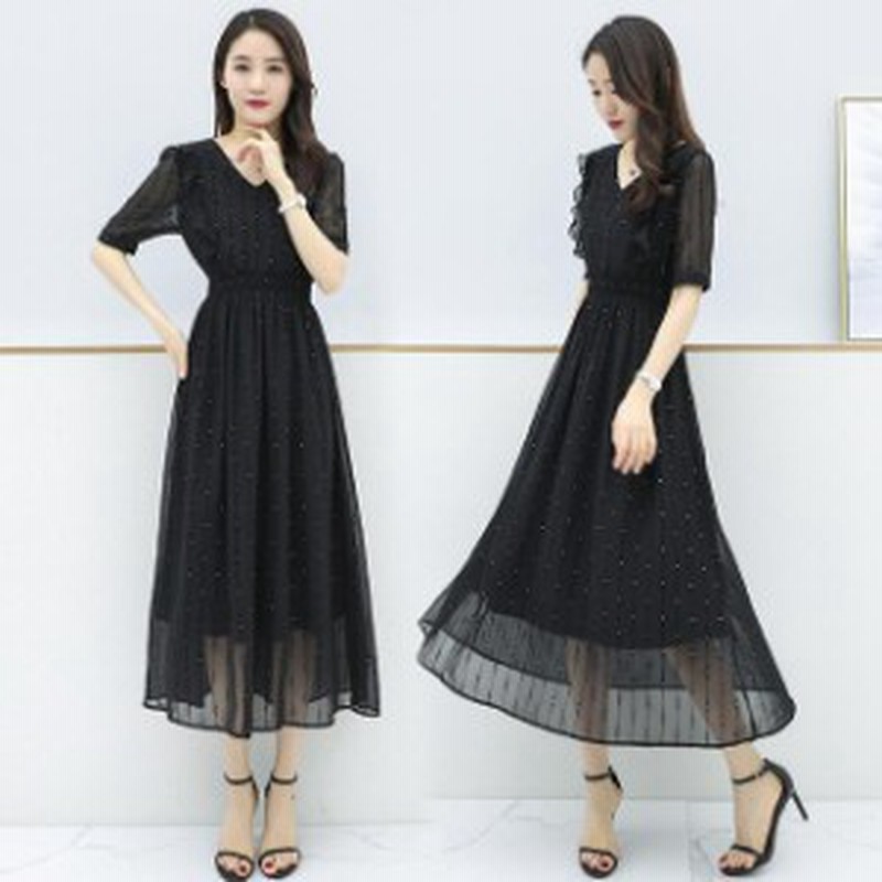 シフォンワンピース レディース ワンピース マキシワンピース 半袖 Aライン Vネックワンピース 結婚式 パーティー 黒 夏 フレア 着痩せ 通販 Lineポイント最大1 0 Get Lineショッピング