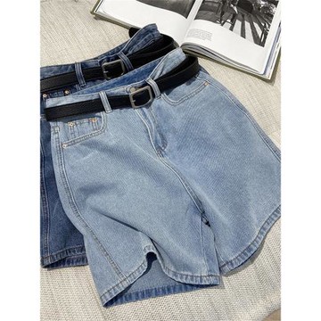 法國尾貨撿漏女裝高端品牌折扣原單撤柜復古高腰闊腿牛仔短褲女