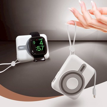 3合1磁吸無線充自帶線行動電源10000mah 黑色