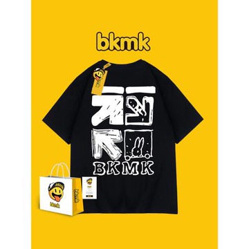 bkmk夏季卡通美式復古街頭嘻哈短袖男裝t恤潮流寬松大碼潮牌加大