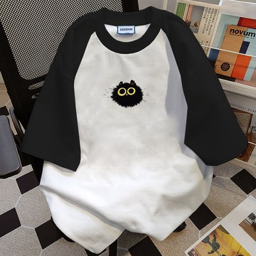 【Veee】100%純棉 夏季新款短袖  拼接上衣 ins oversize 潮流 女生上衣印花T恤 韓版上衣 寬鬆T恤