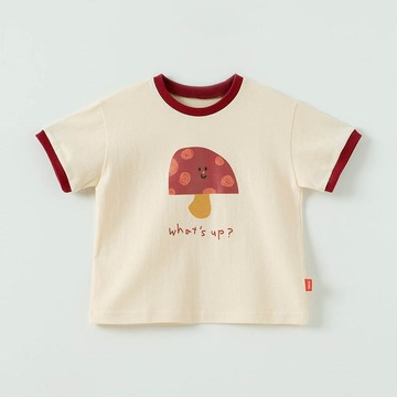 韓國 OZKIZ - 可愛印花純棉短袖上衣-蘑菇-米杏