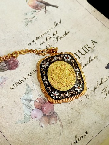 vintage jewelry 仿大馬士革鑲嵌工藝 噴火龍 項鍊