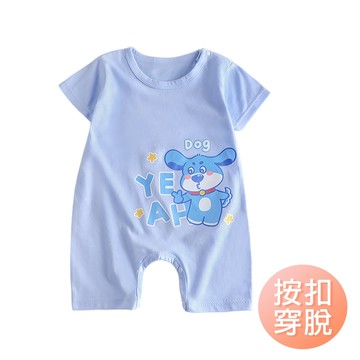 雪倫小舖-短袖包屁衣 春夏薄款連身衣 寶寶衣 新生兒衣服 藍底挖土機