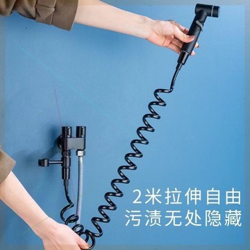 可開發票 全銅黑色馬桶伴侶開關三通角閥一進二出帶噴槍分水器一分二雙出4