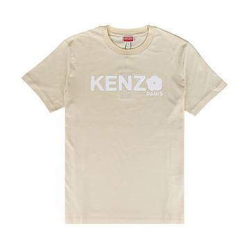 KENZO Boke Flower 2.0白字燙印LOGO海棠花圖騰純棉短袖T恤(女款/奶油米黃)