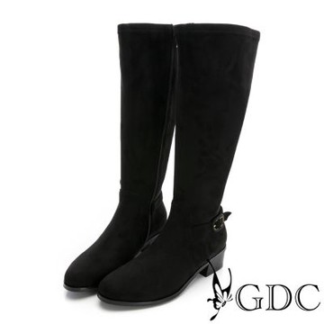 GDC-潮流質感踝釦彈力布長靴-黑