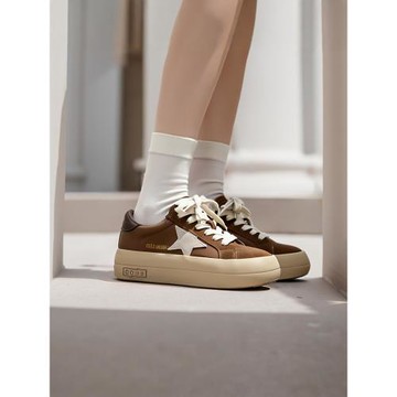 MEMA女鞋2024新款韓國復古做舊休閑百搭星星鞋板鞋厚底圓頭休閑鞋