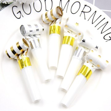 【ʚ ɞGIFTME5台灣現貨ʚ ɞ】白色燙金派對哨子 派對口哨 生日吹吹捲 吹笛 吹龍 慶生 派對小物 派對佈置 兒童