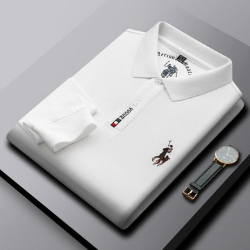 【新款熱賣】男裝保羅體t恤衫刺繡純棉翻領長袖爸爸裝polo衫男純棉刺繡