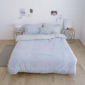 翔仔居家 雙層紗刺繡 床包被套組【小富士】多尺寸任選 薄被套 鋪棉被套 兩用被 棉被 100%長絨棉 富士山 日系簡約