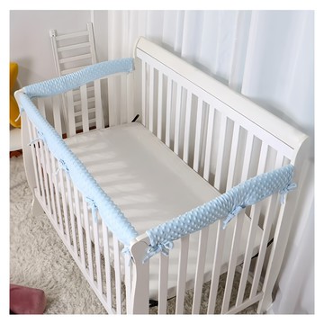 Vanibaby 嬰兒床防咬布圍3件組  粉藍豆豆絨  128 x 18cm + 68 x 18cm  1組