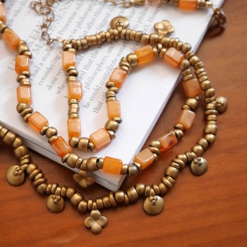 老又好古董珠寶 Vintage 霧面啞光人造石雙鍊項鍊 N775