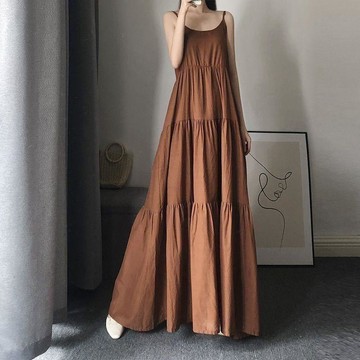 臺灣出貨寬鬆大碼胖mm300斤高個子長款吊帶連衣裙女夏暗黑山本風a字裙內搭0615
