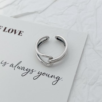 Eira Accessory 雙圈交錯戒指‧925純銀戒指‧可調式戒指‧戒指 簡約 素面款 CKJZ0004A