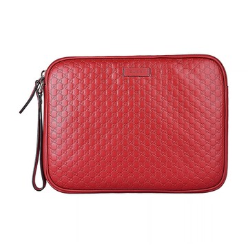GUCCI 古馳  MicroGUCCI 古馳 ssima 壓印LOGO雙G皮革拉鍊手拿包(紅)