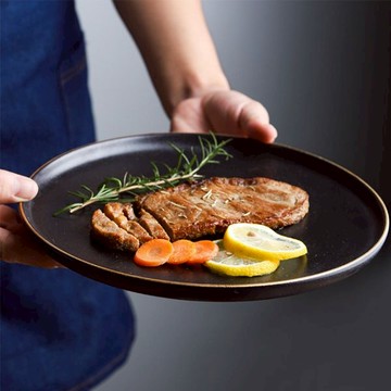 Homely Zakka 金邊黑色磨砂 陶瓷盤_大圓平盤