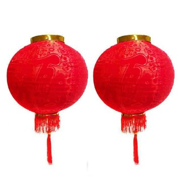 摩達客 農曆春節元宵 18吋植絨魚福紅燈籠 新年裝飾  1入  紅