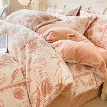 冬季牛奶絨床上四件套加厚雙面珊瑚絨雕花絨床單被套罩加絨床笠款