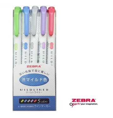ZEBRA 斑馬 WKT7-5C-NC MILDLINER 雙頭柔性螢光筆 冷澀系 (5色組)【APP滿額下單10%點數(單一帳號最高5000點)】1/31止