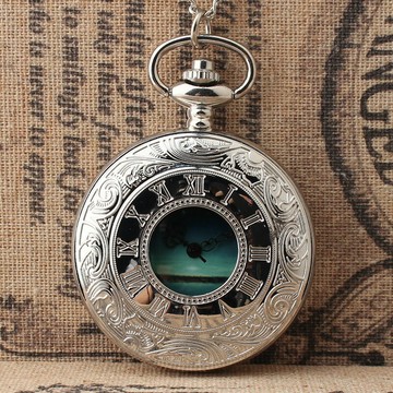 大號指針式懷表女士個性簡約石英翻蓋掛表星空羅馬刻度合金表