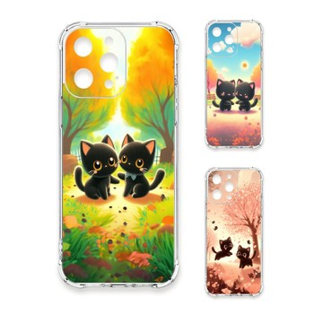 iPhone 17 Pro Max 殼 TRON iPhone 17 Pro Max 櫻花公園黑色貓咪 四角防摔 軟殼 手機殼