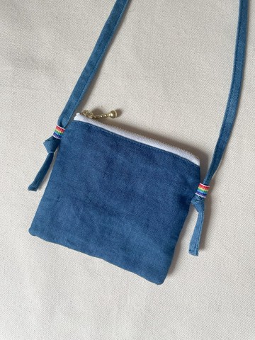 日本製造 藍染亞麻布製作 高雅迷你斜肩包 附拉鍊 升級再造品 Aizome musette