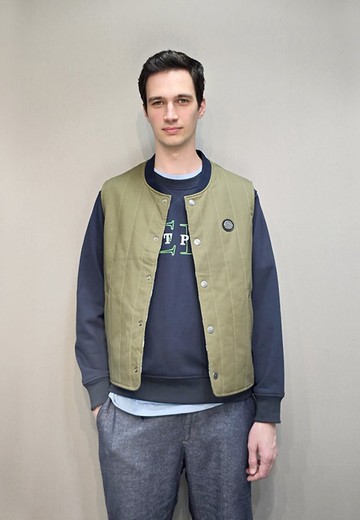 East Pole男女裝潮流雙面穿格子夾棉背心馬甲秋季新款羅紋領