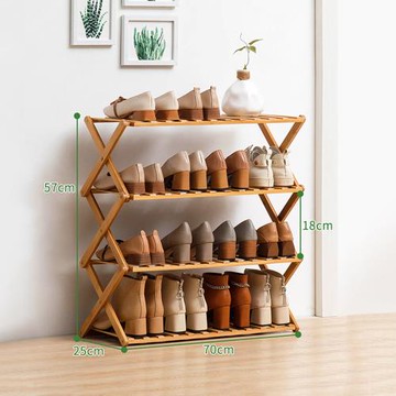 HappyLife 免安裝楠竹四層鞋架 可折疊收納 寬70公分 YV9911