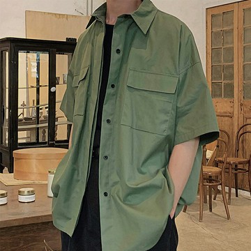 工裝襯衣男寬松bf風oversize短袖復古襯衫韓版學生ins潮百搭夏季