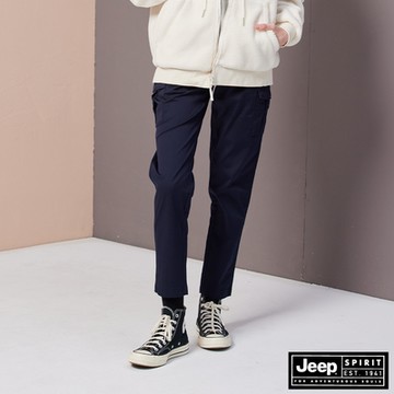 JEEP 女裝 工裝風多口袋率性長褲-藍色