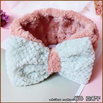 『坂井．亞希子』日系可愛撞色蝴蝶結造型珊瑚絨洗臉髮帶