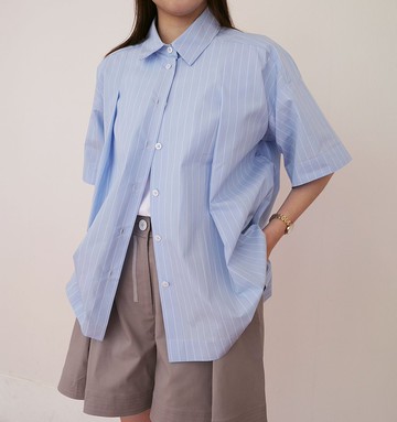 UUIN  _ 條紋活褶短襯衫