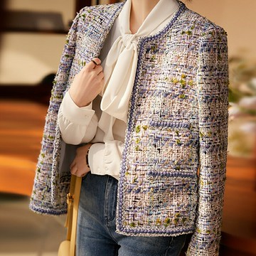 【巴黎精品】現貨+預購頂級法式毛呢外套毛呢大衣OL西裝小香風外套寬鬆秋冬大碼休閒女裝-鑲邊粗花呢a1lk51