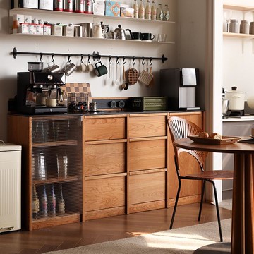 櫻桃木矮櫃巖板餐邊櫃櫻桃全實木咖啡櫃骨骼線邊櫃收納儲物斗櫃J-28公司貨