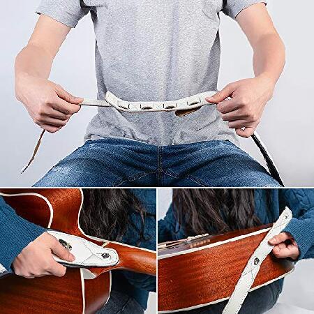 BestSounds Genuine Leather Guitar Strap for Electric Acoustic Bass Guitar, White Padded