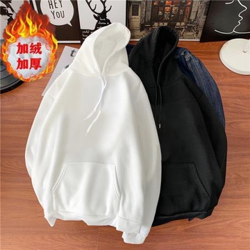 白色連帽衛衣男冬季加絨加厚ins潮流寬松春秋款百搭運動上衣外套