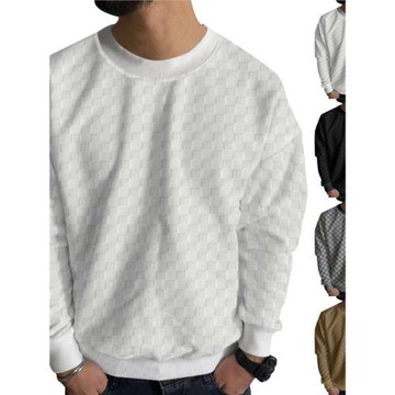 毛衣男提花棋盤格針織打底長袖上衣 Knit base top plaid sweater