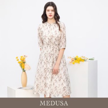 現貨【MEDUSA 曼度莎】粉白素雅花影綁結天絲棉洋裝（M-XL）｜天絲洋裝 氣質穿搭