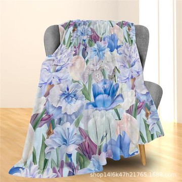 藍色花卉毯柔軟法蘭絨毛毯沙發蓋毯客廳午睡毯毛絨毯子空調毯