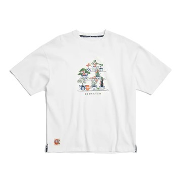 【江戶勝】多盆栽寬版短袖T恤(米白)