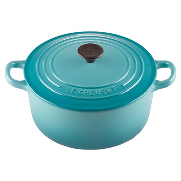 LE CREUSET 圓鐵鍋 附電木頭鍋蓋 3.3L 22cm 加勒比海藍 燉鍋 湯鍋 露營鍋 家庭必備  1個