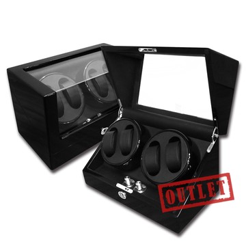 展示福利品1545↘ 機械錶自動上鍊收藏盒 2旋4入錶座轉動 鋼琴烤漆 - 黑色 ＃BW4+0-BB-defect