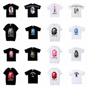 外貿跨境日系潮牌迷彩鯊魚虎頭猿人拼色夜光短袖情侶寬松T恤