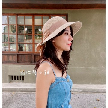 「拉兒小舖」台灣現貨-日款 韓版 細紙草 可折疊 草帽  日系風 蝴蝶結草帽 遮陽帽